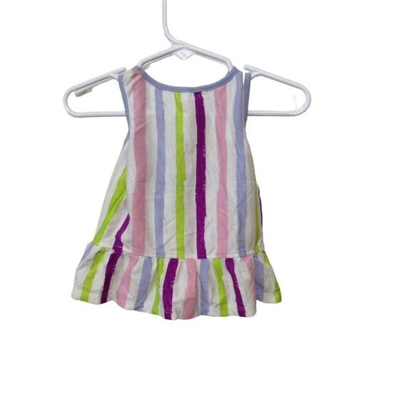 Cat & Jack Sleeveless Top Ruffle at Hem 0-3 Months Pastel Stripes Cotton/Polyest - Picture 2 of 3